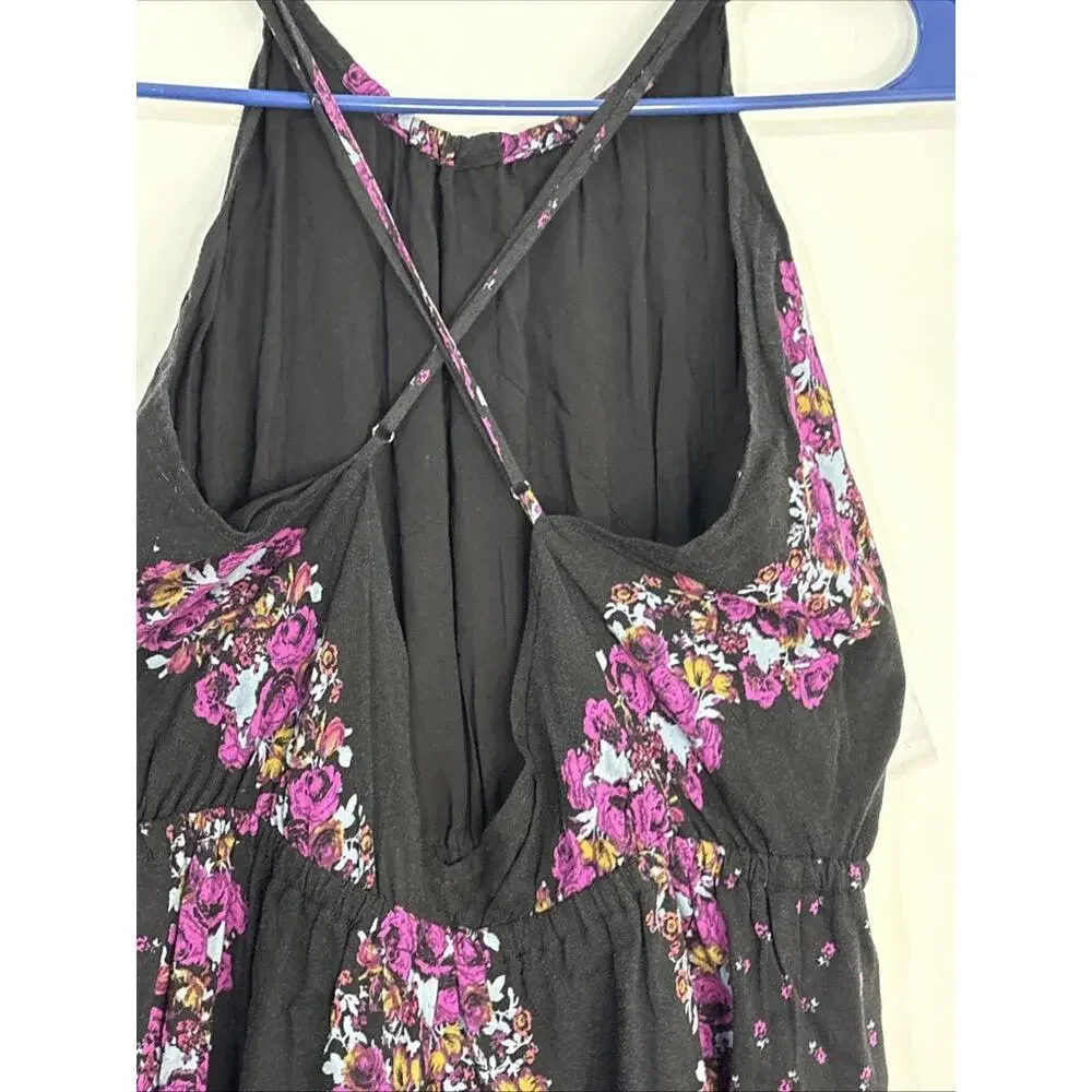 Free People Open Back Purple/Blk Slip Dress Asymmetrical Pockets‎ NWOT Gypsy XS